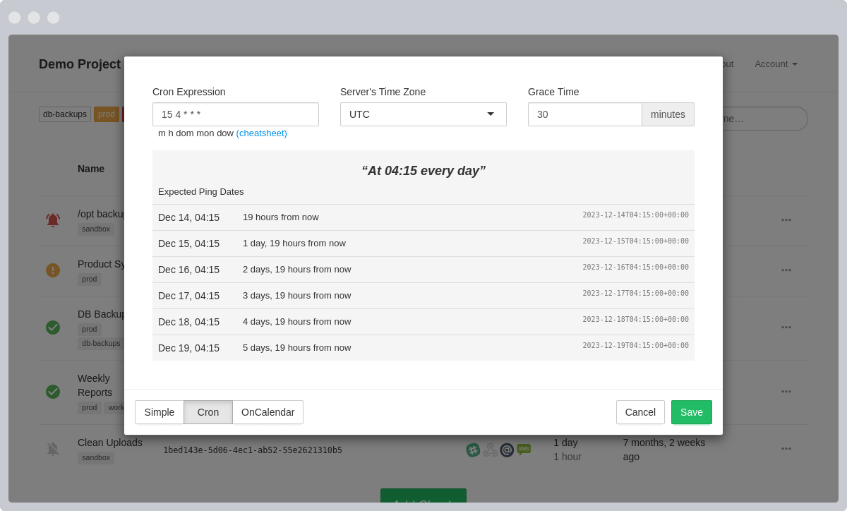 Cron expression screenshot