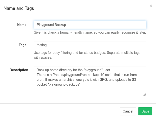 Editing name, tags and description